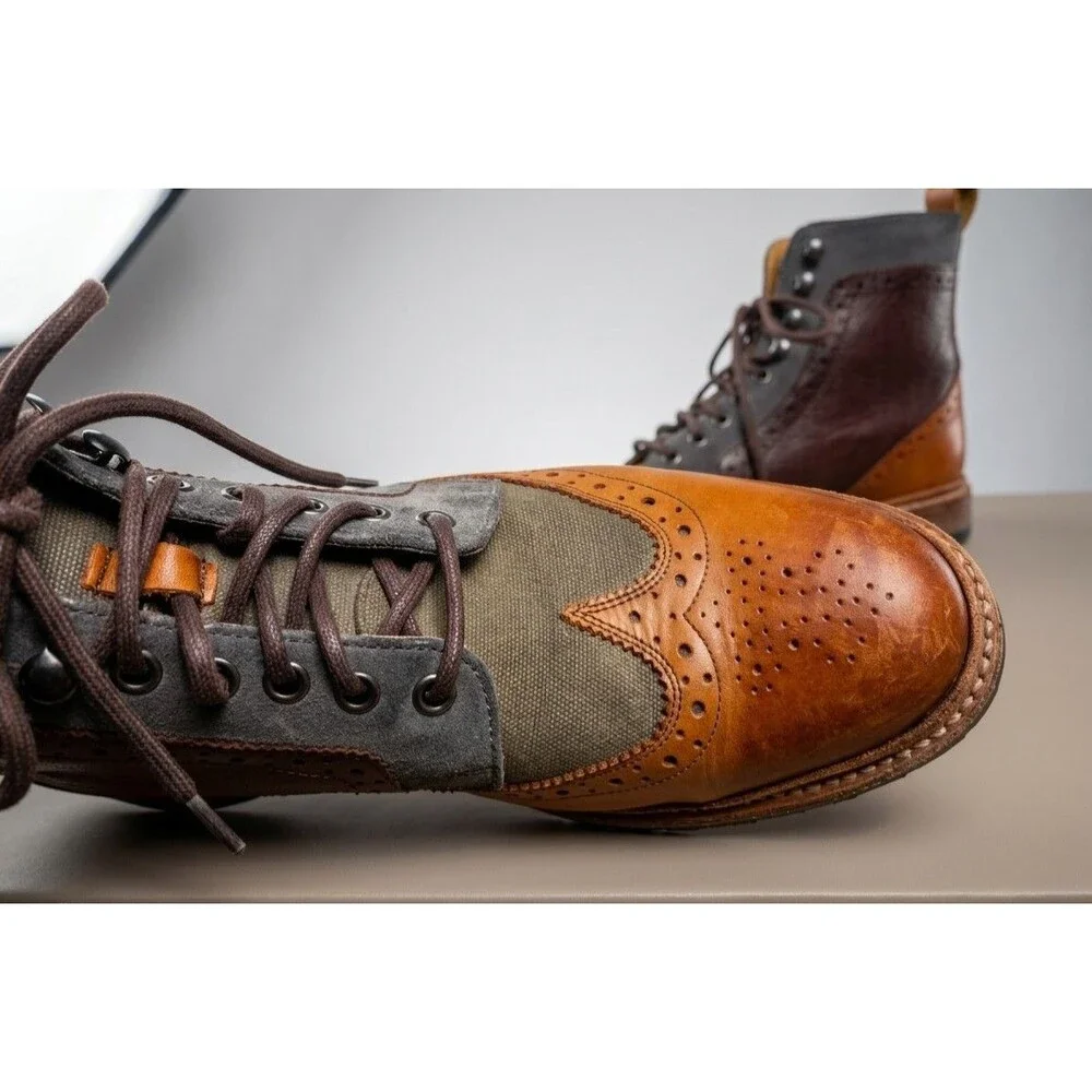 Stacy Adams Finnegan Wingtip Lace-Up Boots Genuine Leather Suede 8½